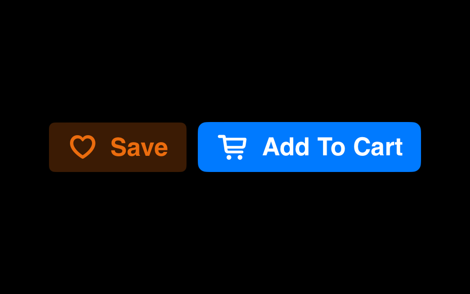 Two bordered buttons with a custom font, where one has a custom border radius and color, and the other doesn’t.