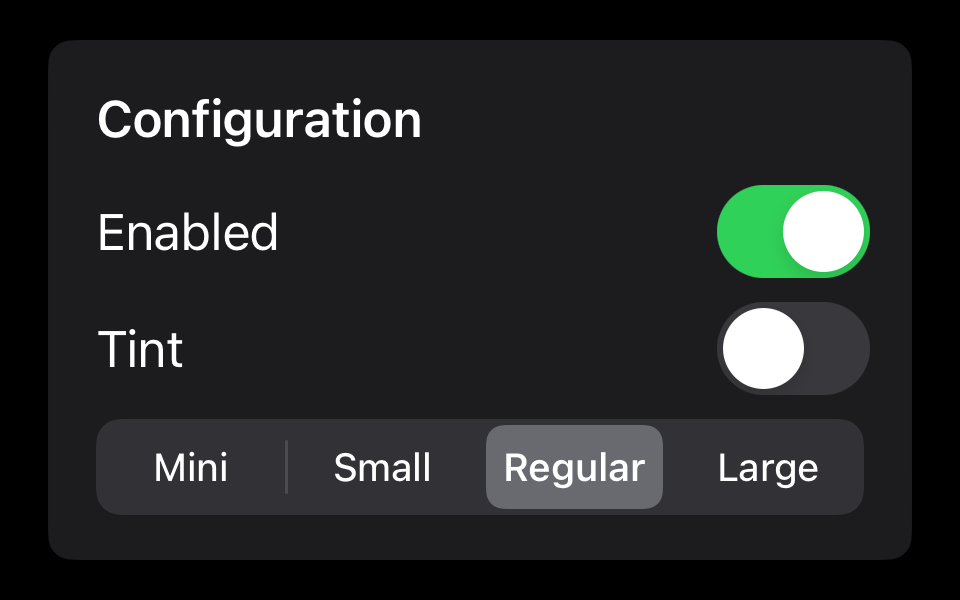 A GroupBox view grouping two toggles and a segmented control.