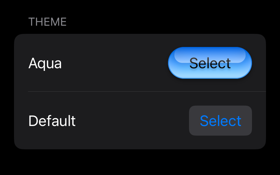 A list of themes with a button for each styled according to the theme.