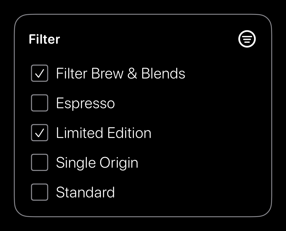 A list of checkboxes in a group box view with an outline style.
