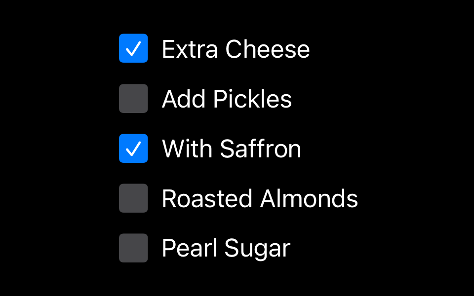 A list of checkboxes, where two are checked, indicated by a white checkmark on a blue background.
