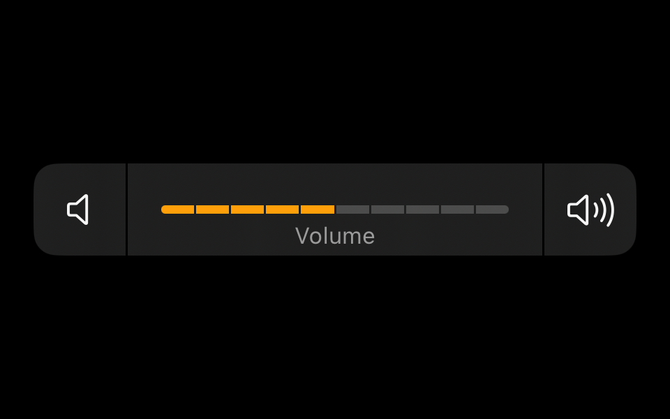 A horizontal volume slider with orange fill to indicate the level, and a speaker icon on each side.
